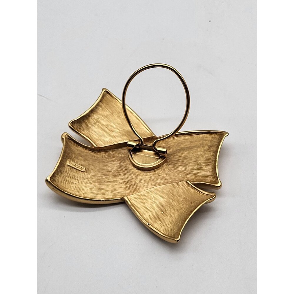 Monet Large X Statement Brushed Gold Tone Scarf Clip Vintage Classic - Picture 4 of 7